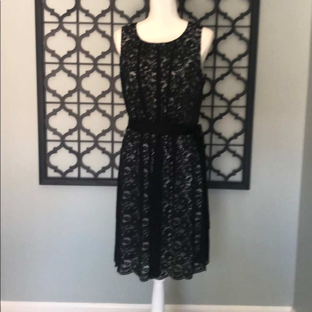 DKNY black sleeveless lace dress